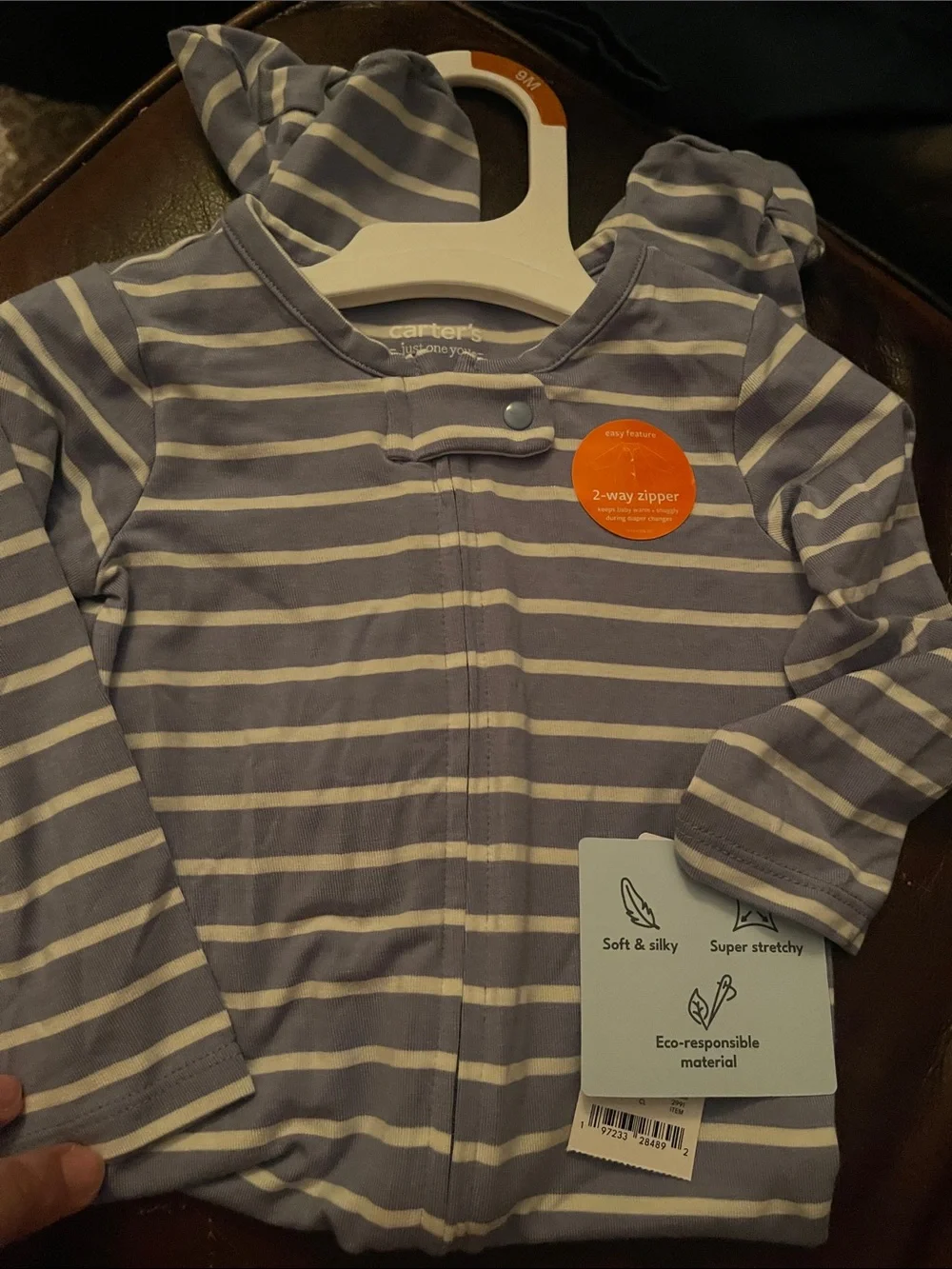 Carter's 3 pack White Moon & Star Ribbed Bodysuit with Blue Stripe Sleeper
